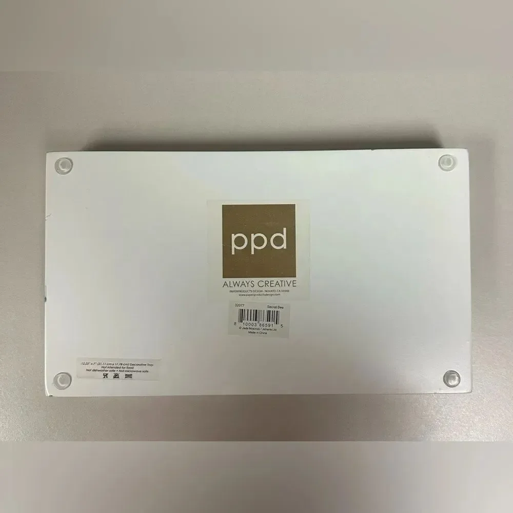 PPD White Blue Black Gold Secret Bee Lacquered Vanity Tray